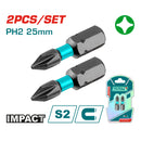 Puntas de Destornillador de Impacto PH2 25mm S2 Set de 2 pzas. Magnético. Tipo Phillips
