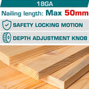 Clavadora de madera Inalámbrica 20V tipo F15~F50 Clavos Brad de 50mm. Capacidad de 105 pzs. No incluye batería ni cargador.