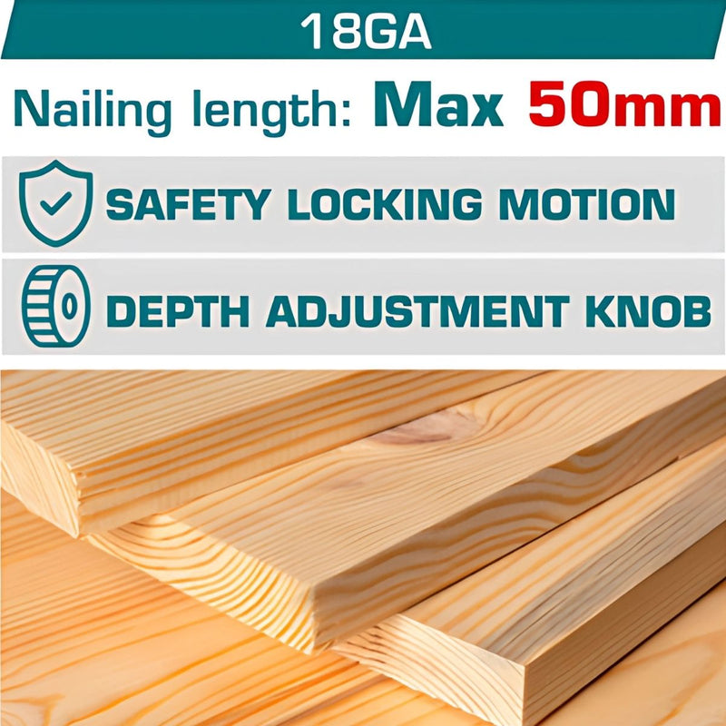 Clavadora de madera Inalámbrica 20V tipo F15~F50 Clavos Brad de 50mm. Capacidad de 105 pzs. No incluye batería ni cargador.