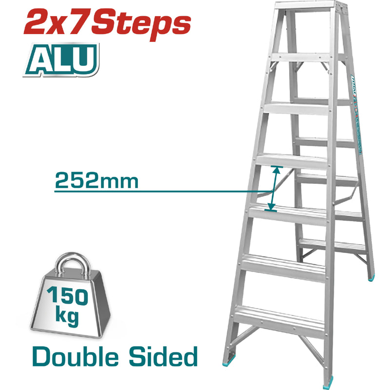 Escalera de tijera aluminio 7 pasos. 1,8 mts