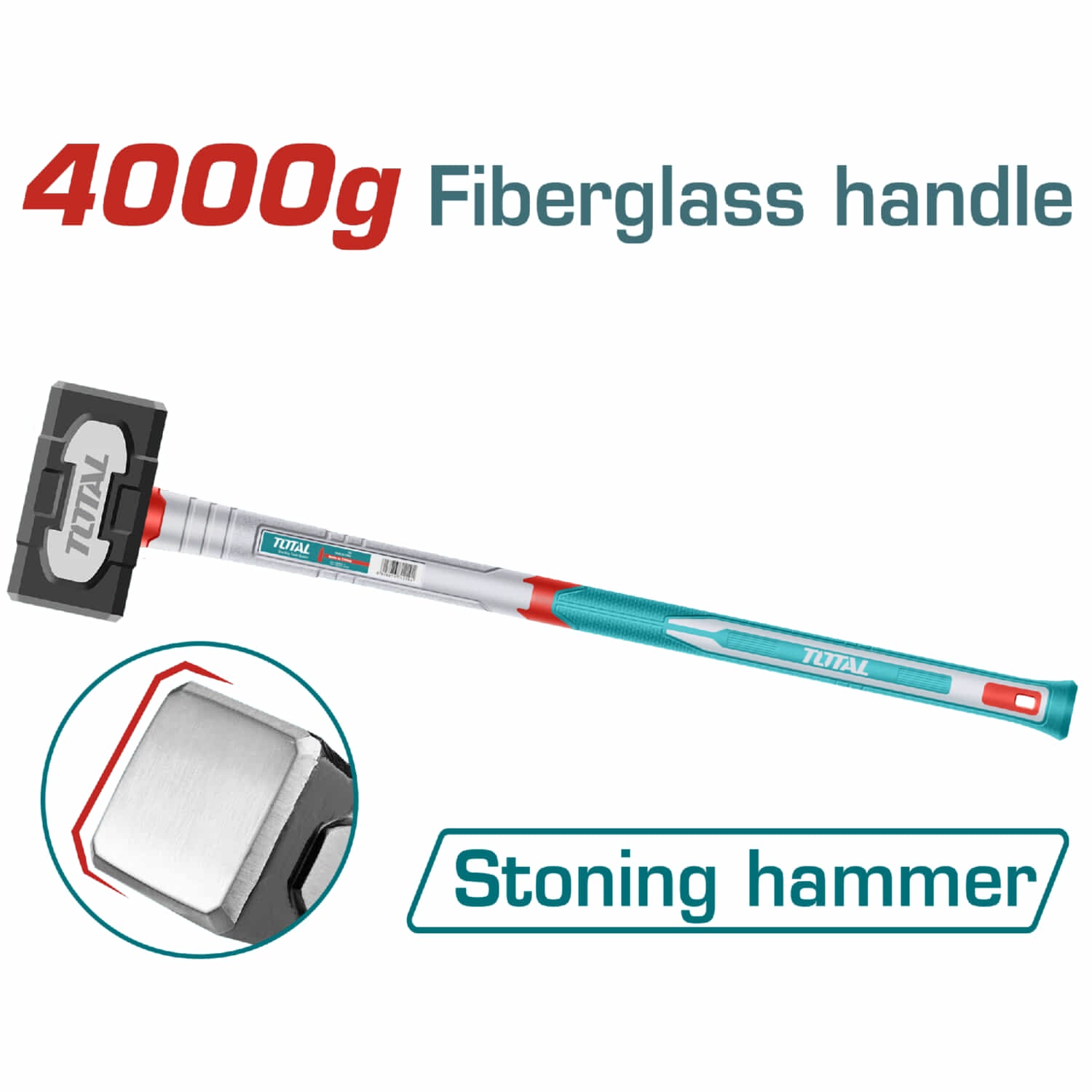 Mazo demoledor Forjado 4Kg. Tratamiento térmico. Acero al carbono #45. Mango Fibra de Vidrio. Mandarria martillo demolicion