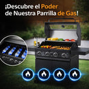 Parrilla BBQ de Gas con Ventana de Vidrio 122x45x116cm de Hierro con 4 Quemadores. Asador a Gas