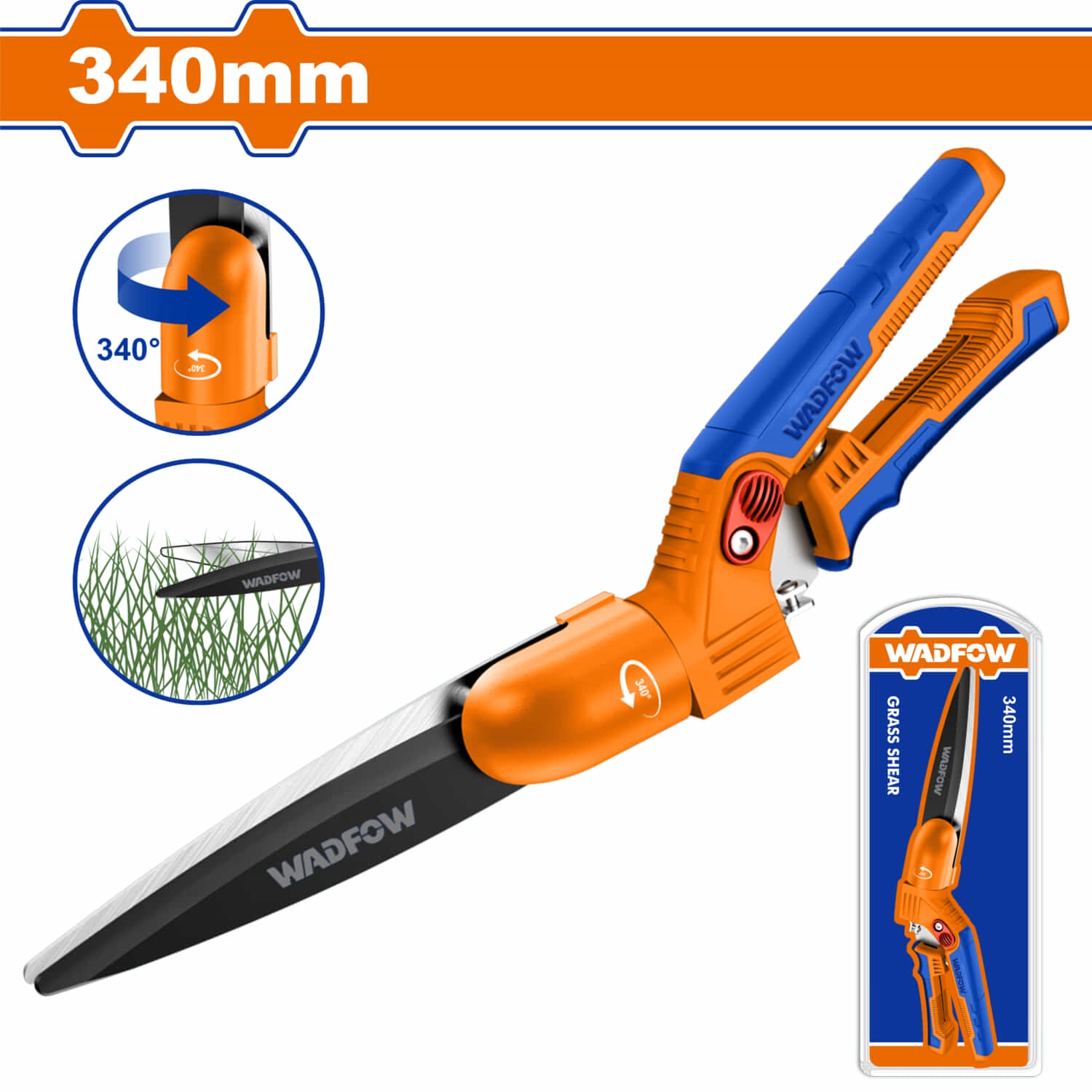 Tijera para Podar Hierba 13-1/4" Hoja 7" Tratamiento Térmico. Mango acero. Ideal para césped. Cizalla