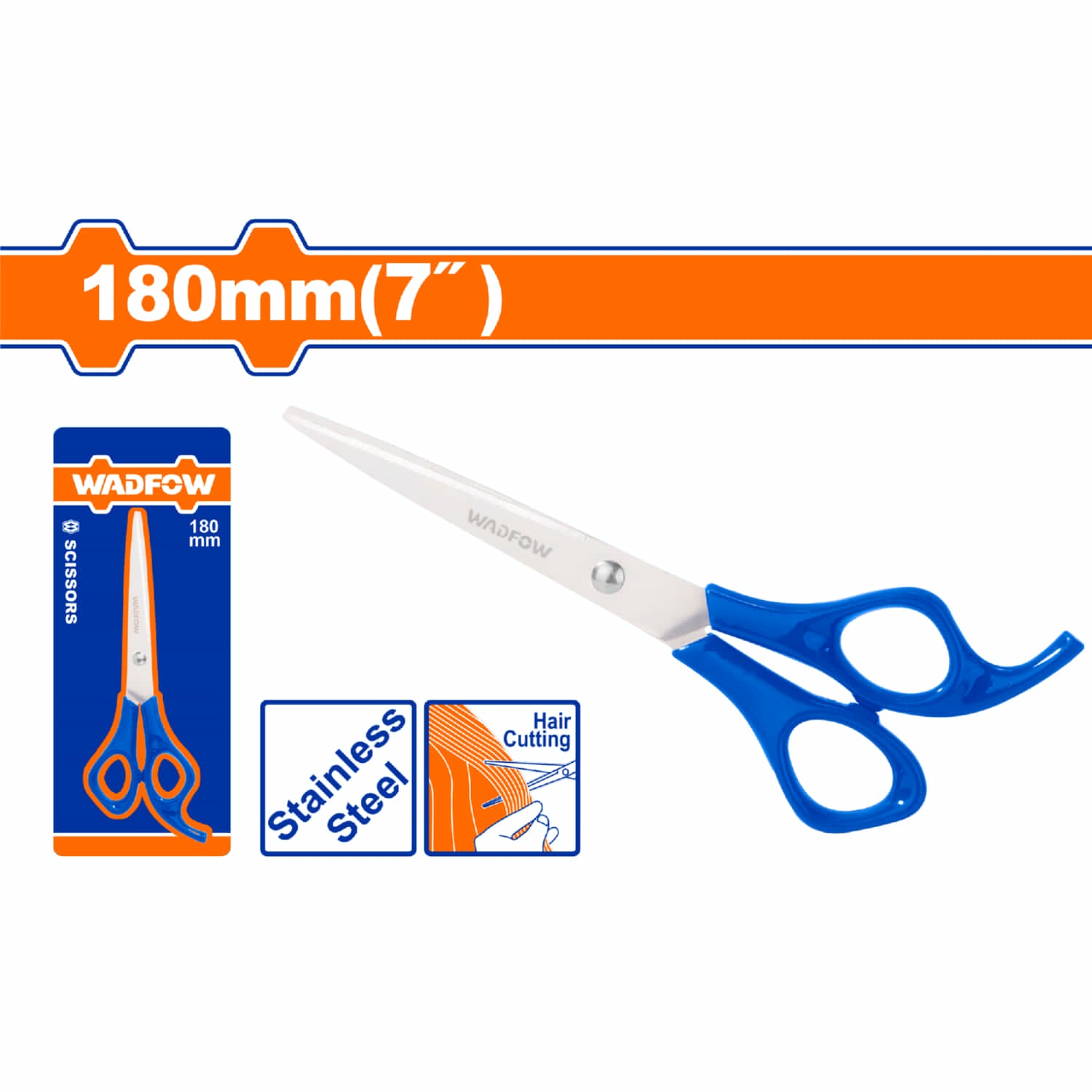 Tijera de barbero y peluquero. 180 mm. Acero inoxidable. Grosor de la hoja: 2.0 mm