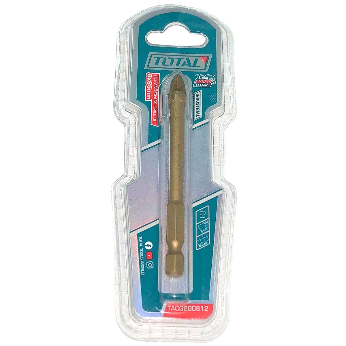 Broca punta flecha para vidrio y azulejos. 8x85mm. Vástago Hexagonal 1/4". Chapado en Titanio.