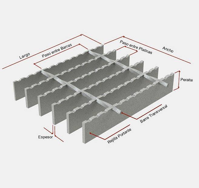 Rejilla Electrosoldada Grating Galvanizada Dentada Antiresbalante 4Mt X 1Mt. Platina 32X4 Mm