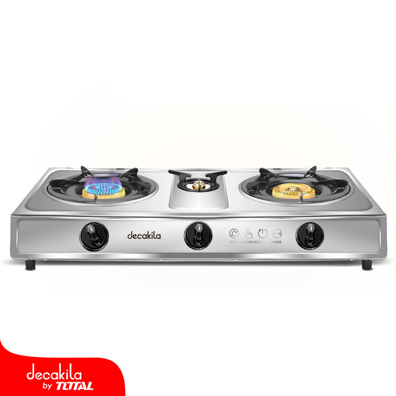 Estufa a Gas portátil de tres quemadores. 3.2Kw*2/0.7Kw Calentamiento uniforme.Encendido automático