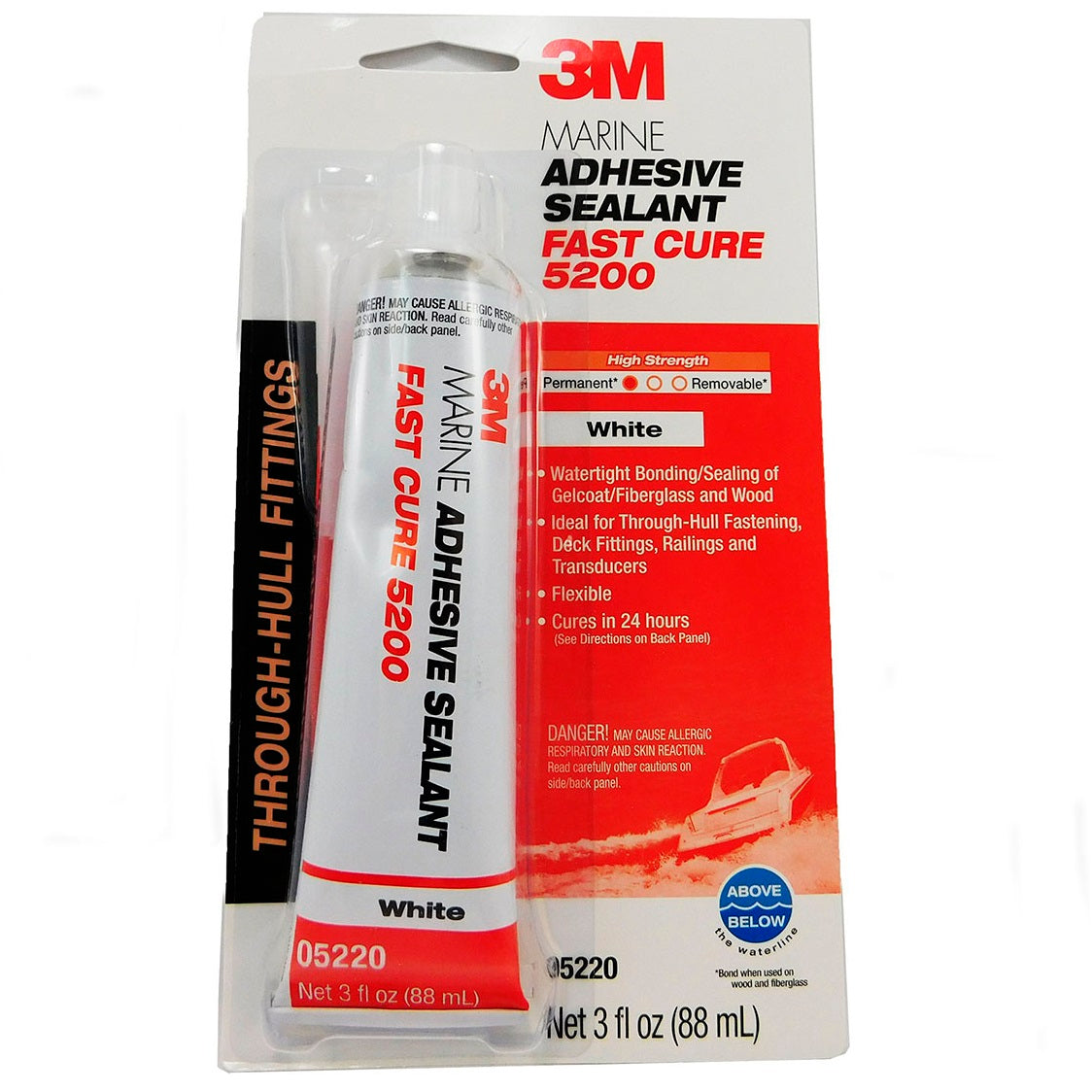 Sellador adhesivo marino 3M de curado rápido. Color blanco 3 Oz.