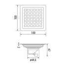 Desague Drenaje De Piso Cuadrado De 100X100 Mm De Lujo. Inox 304 Satinado. Drenaje 44.6Mm.