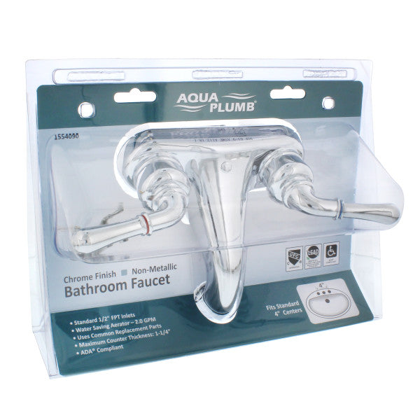 Grifo de lavamanos de plástico con acabado cromado mezclador de 2 mandos, diseño de lujo. 2.0 GPM.