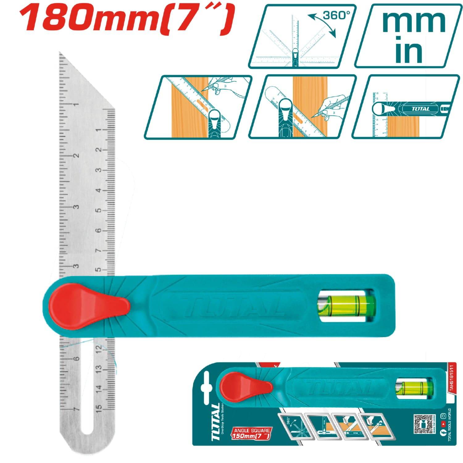 Falsa Escuadra Métrica Y Pulgada Hasta 75° Cuadrado Longitud: 150 Mm (7 Pulgadas)