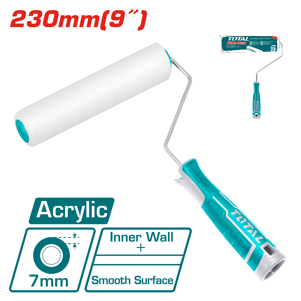 Rodillo para pintar de 230 mm / 9". Para interiores. Con mango acrilico. Espesor de la fibra 7 mm.
