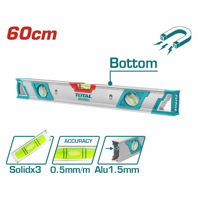Nivel de burbuja magnetico de 60 cm en aluminio