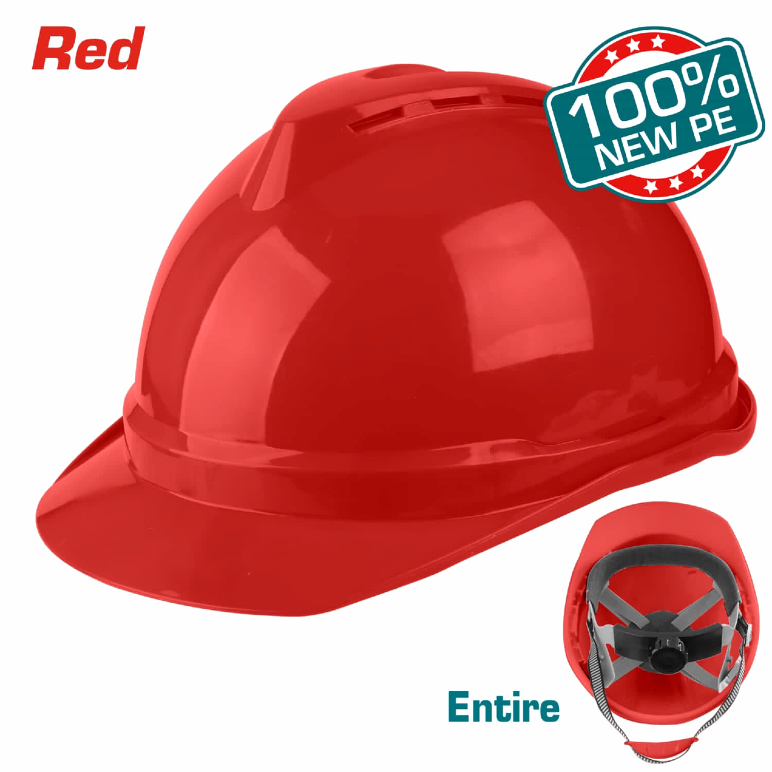 Casco de Seguridad Color Rojo. 4 puntos de Suspensión. Ajustable. Carcasa de PE con Respiraderos.