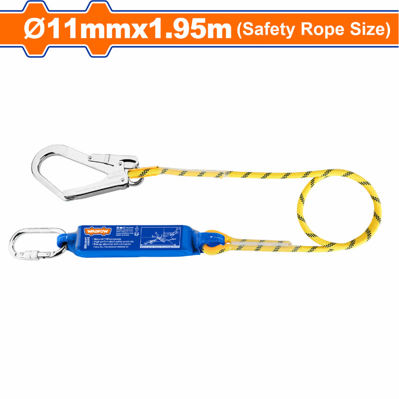 Línea de vida para arnés anticaídas absorbedor impacto con 2 ganchos mosquetones 11mmx1.95mm