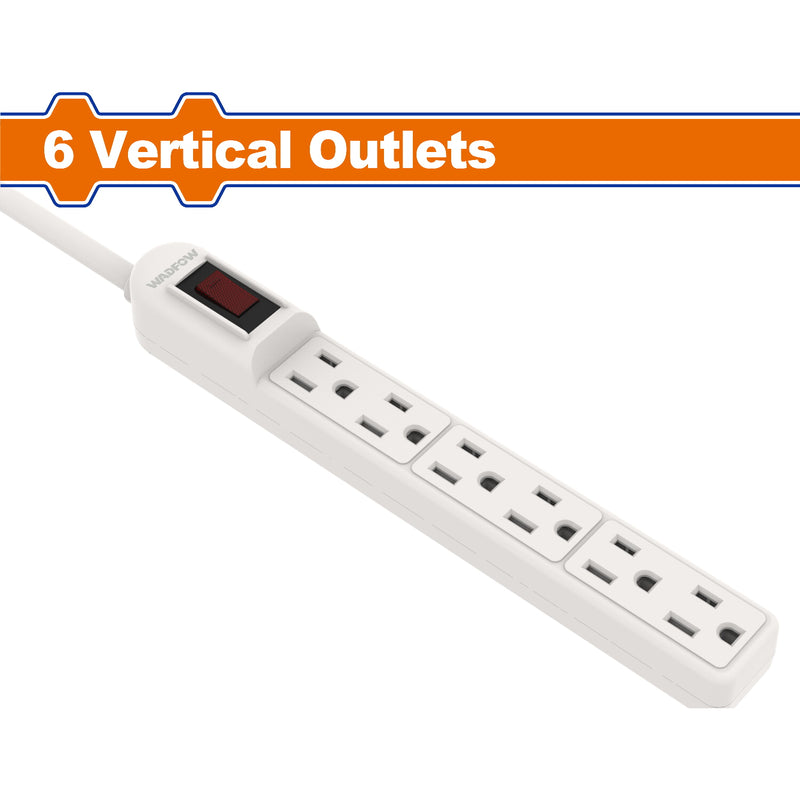 Regleta Polarizada de 6 tomacorrientes 3x14AWG. 125V-60Hz 1875W. Long: 6 pies. Corriente 15A.