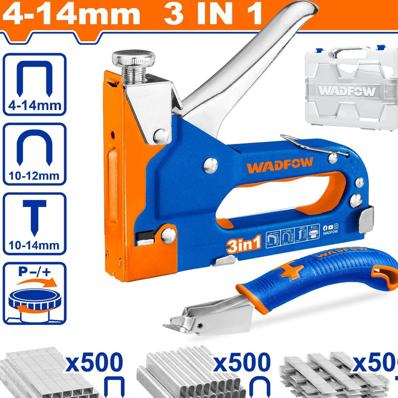 Grapadora 3 en 1. Sacagrapas y Juego de grapas (500 grapas, 500 grapas U, 500 grapas Brad) 4-14mm