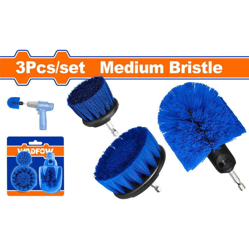 Cepillos de cerdas medianas 360º, 3.5 y 2". Suelos, porcelana. Vástago: 1/4" hexagonal. 3 pzas.