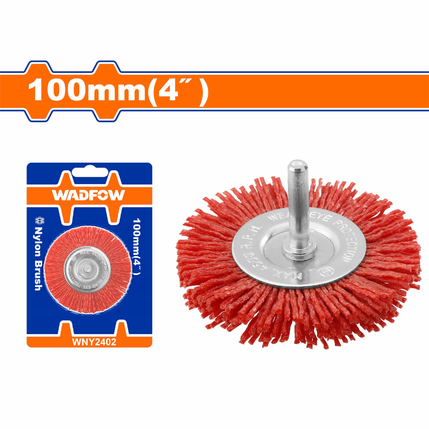 Cepillo de Nylon copa circular para taladro con vástago de 100mm. Long. Cable:10mm