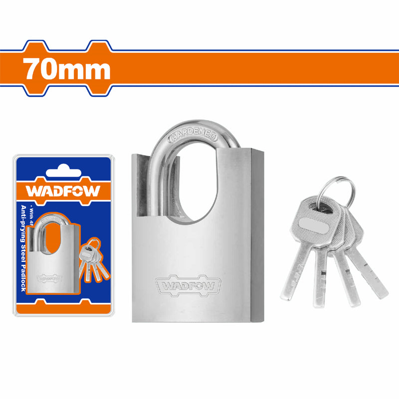 Candado acero antipalanca 70mm. Cilindro de latón. Incluye 4 llaves. Anti-intrusión.