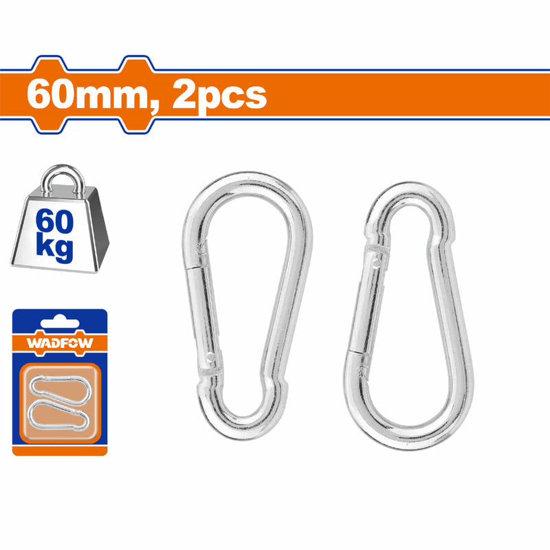 Mosquetones máx 60Kg. Acero al carbono. Set de 2 piezas. Eslabones de Resorte