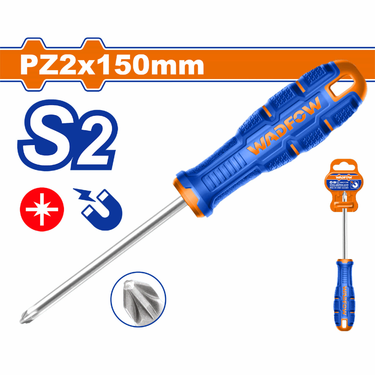 Destornillador Pozidriv 6x150mm Material de la hoja: S2 Tipo de punta: Pozidriv PZ2 Magnético