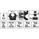 Prensa Para Tubos Pex O Pex-Al-Pex Incluye Dados Para TH16 (1/2") /TH20 (3/4") /TH26 (1"). Larg 52Cm