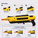 Pistola Lanzadora de Sal Mata Moscas con Sistema de Bombeo Manual, Mira Superior y Depósito Visible. MataInsectos. Color Amarillo y Negro.