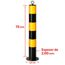 Bolardo de estacionamiento. Poste Acero seguridad. 13x75 cm. Negro Con Franjas Amarillas.