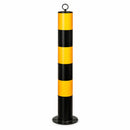 Bolardo de estacionamiento. Poste Acero seguridad. 13x75 cm. Negro Con Franjas Amarillas.