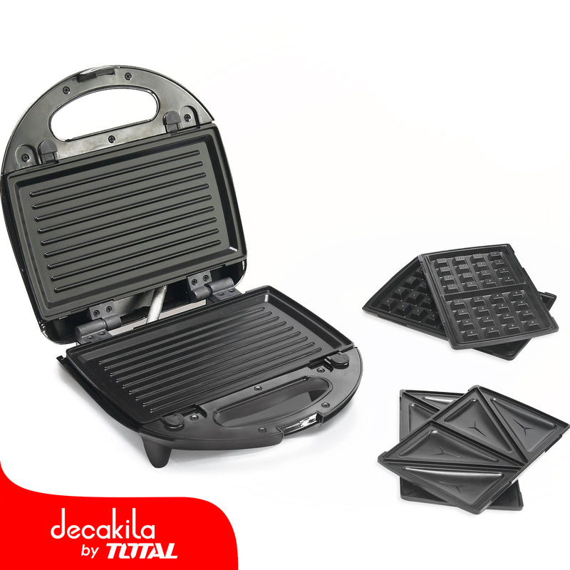 Sandwichera, waflera y grill 3 en 1 de 800W 110V Con moldes cambiables (1 plancha para 3 usos)