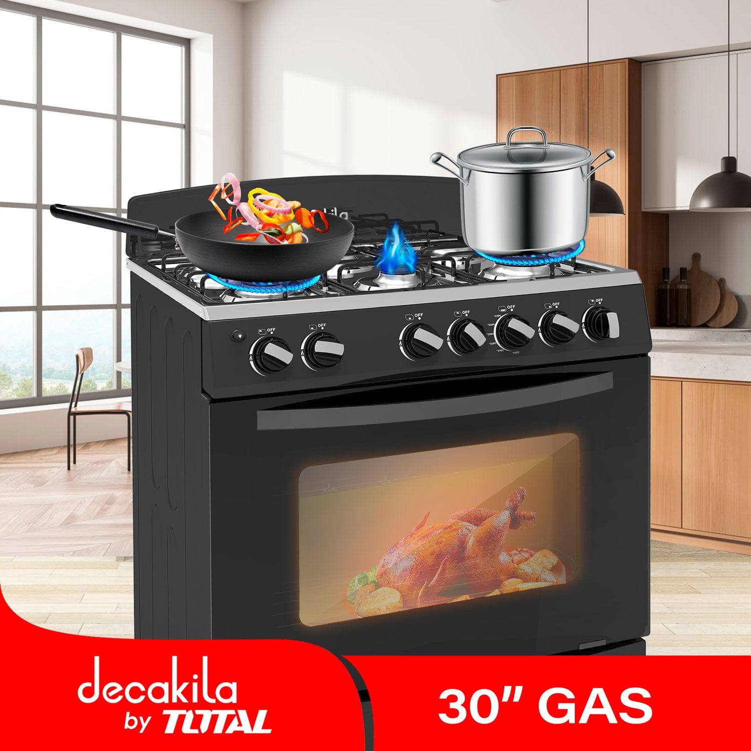 Estufa 30" A Gas Con Horno 50L Con 6 Quemadores Para Cocina