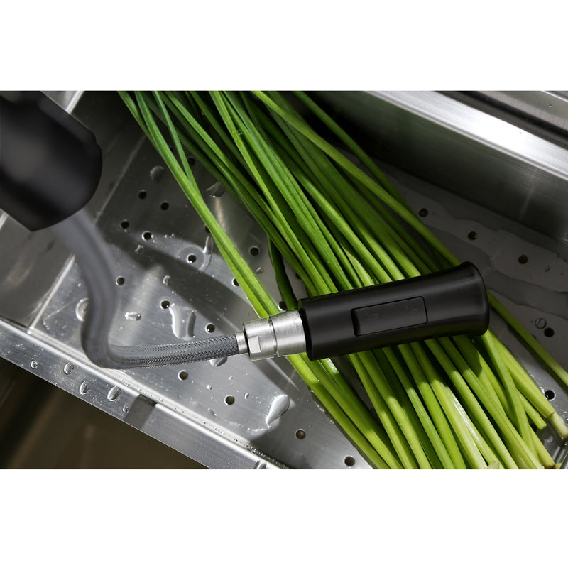 Grifo de color negro mate para fregador de cocina de acero inoxidable con manguera extraible MULINO