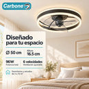 Abanico de Techo Ventilador LED 96W(Color Negro). 3 Tonos de Luz y 6 Velocidades. Ventilador Silencioso 110V (50cm)