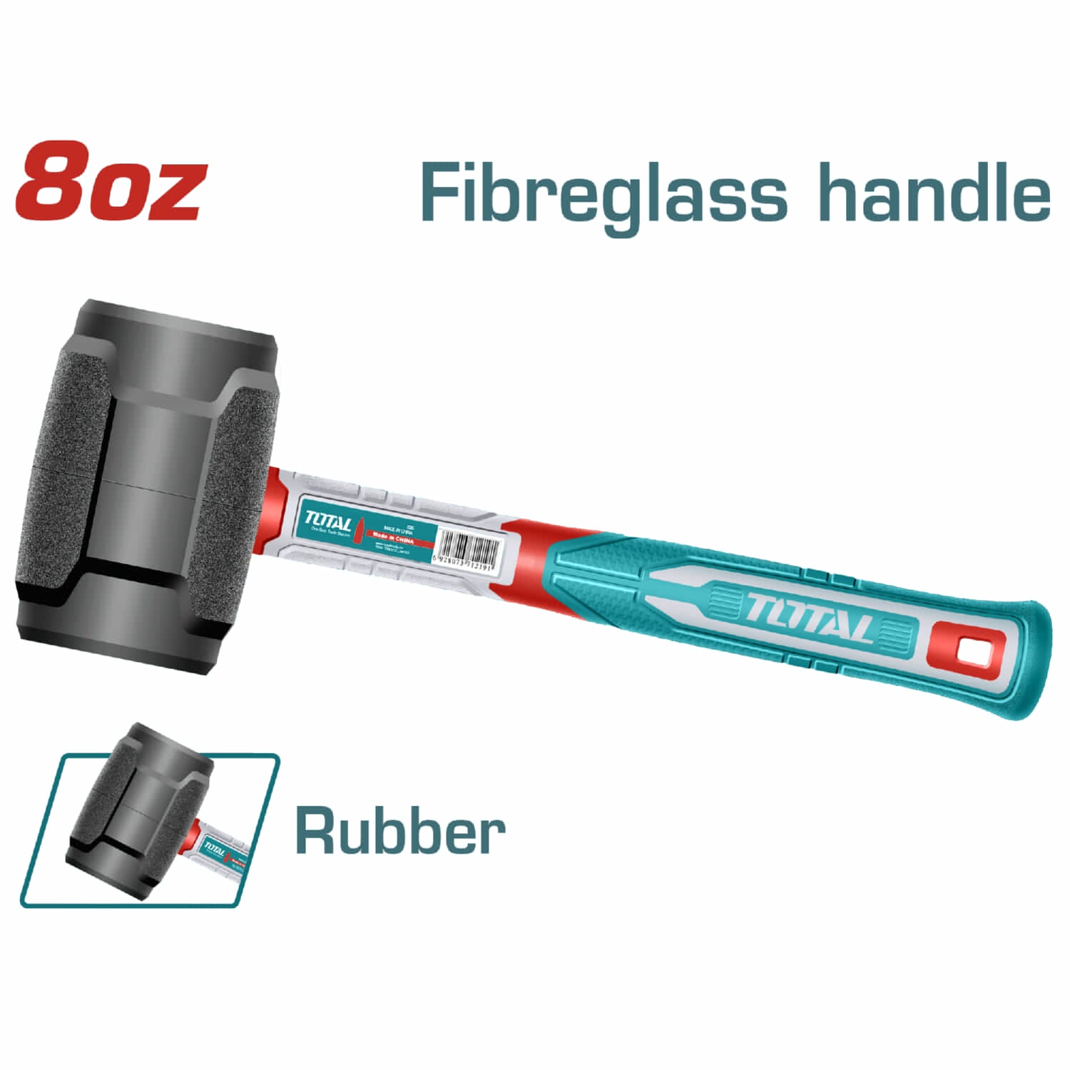 Martillo de goma 8oz  Mango de fibra de vidrio. Sin chispas.