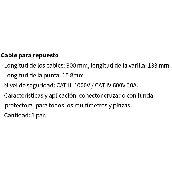 Cable Probador Para Multimetro Longitud: 900 Mm.CAT 1000 V/CAT 600 V 20 A