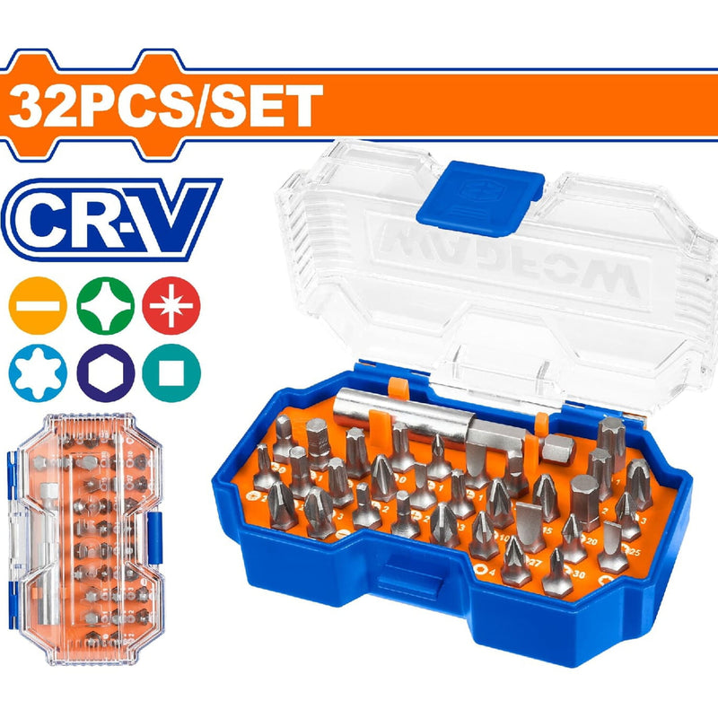 Puntas destornillador 25mm. Cr-V. Brocas: H3,S1,T10,PZ0,PH0. Incluye 1 soporte. Juego de 32 piezas.