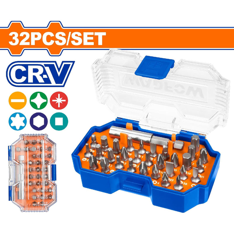 Puntas destornillador 25mm. Cr-V. Brocas: H3,S1,T10,PZ0,PH0. Incluye 1 soporte. Juego de 32 piezas.