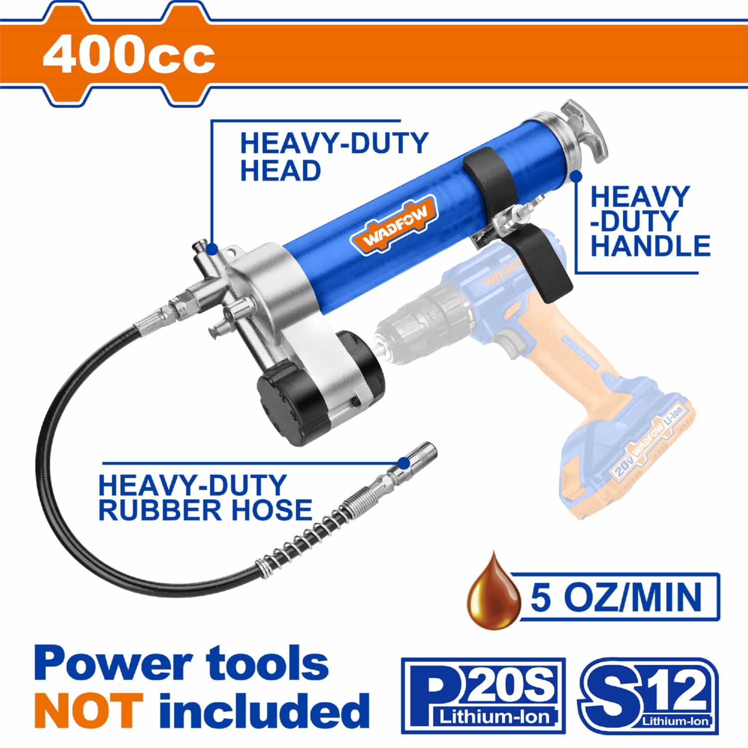 Pistola de Engrase para adaptar a taladro inalámbrico. Capacidad 400CC / 14Oz para engrasar