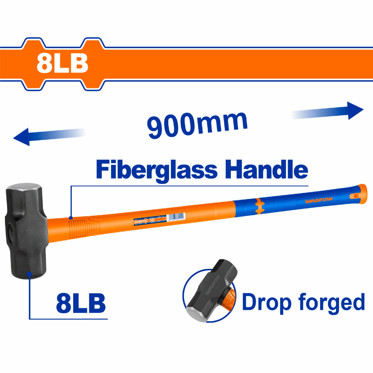 Martillo demoledor forjado de 8 lbs. Acero #45. Mango de fibra de vidrio. Mazo rompedor