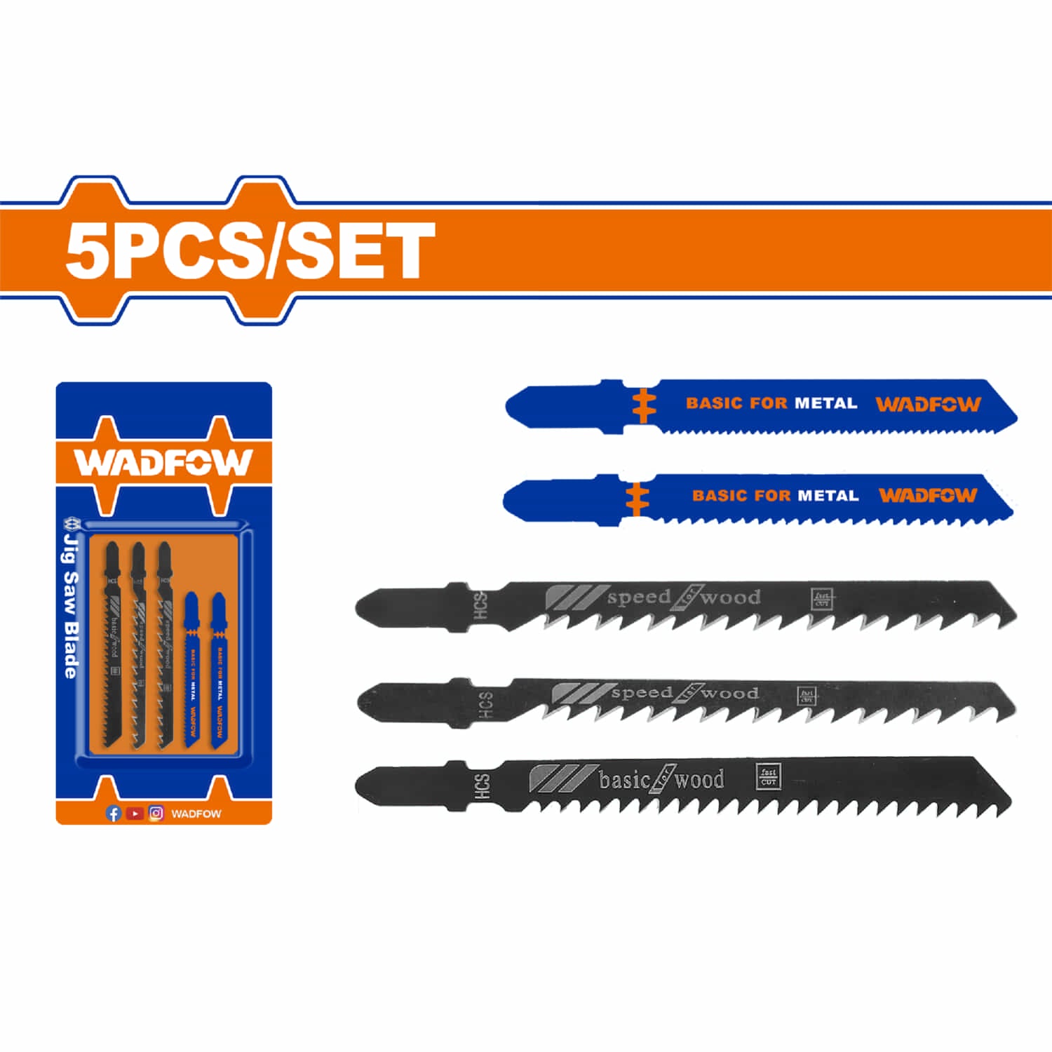 Hojas de Sierra Caladora Mixtas. (HCS T111C,HCS T144D, HCS T244D,HSS T118A, HSS T118B) Set 5 pzas.