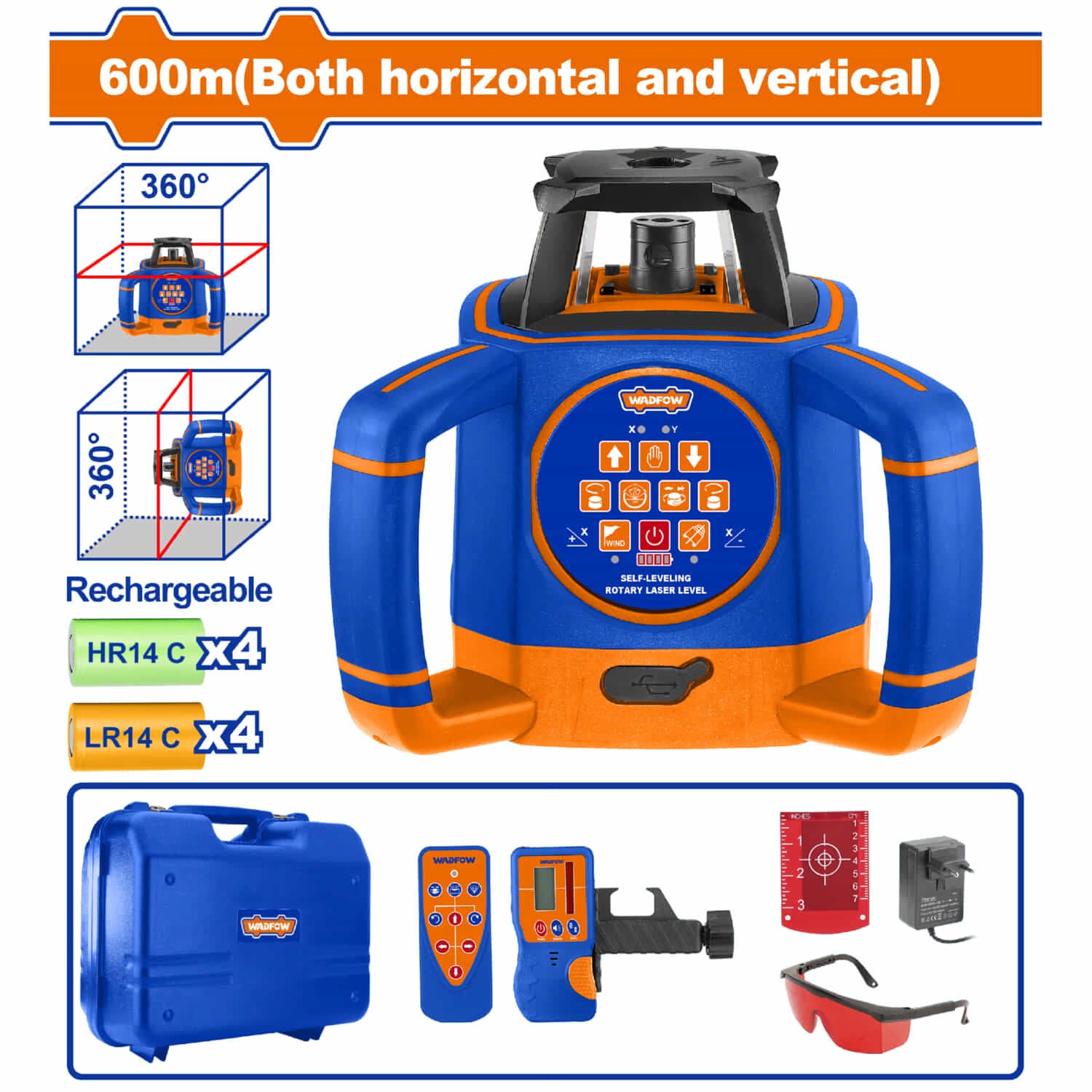 Nivel Laser de línea autonivelante rotativo Aplicación: Horizontal como Vertical Rango de trabajo: 600m Precisión ±1 mm @ 10m