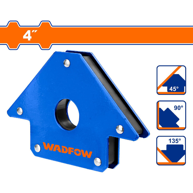 Soporte de soldadura escuadra magnética de 4". Ángulos: 45º, 90º, 135º. Imán y Acero. 50 lbs.