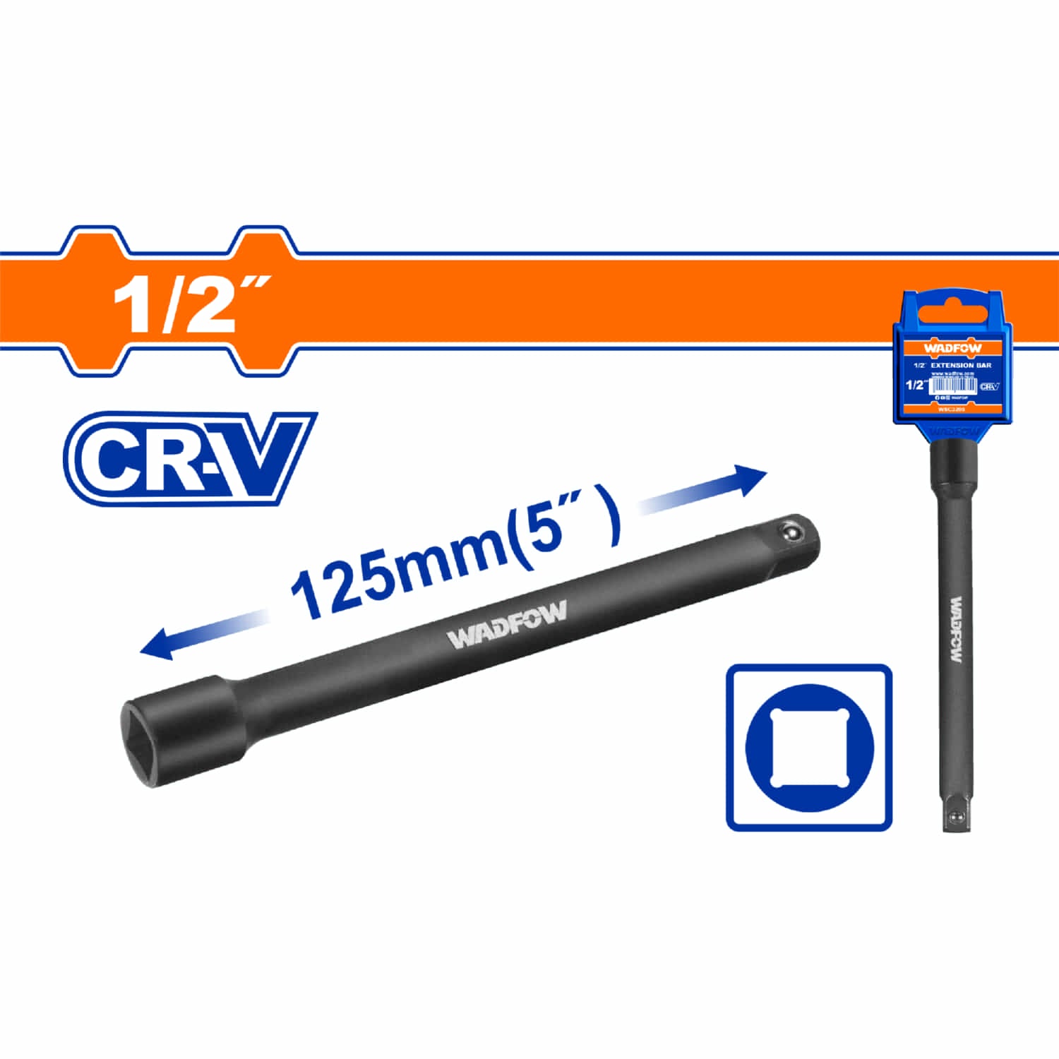 Barra de extensión de impacto de 1/2" Longitud 5" Material: Cr-V Tratamiento térmico. Cromado.