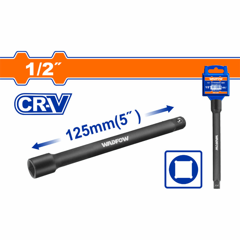 Barra de extensión de impacto de 1/2" Longitud 5" Material: Cr-V Tratamiento térmico. Cromado.