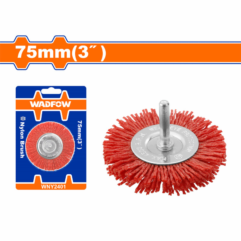 Cepillo de Nylon copa circular para taladro con vástago de 75mm. Long. Cable:10mm