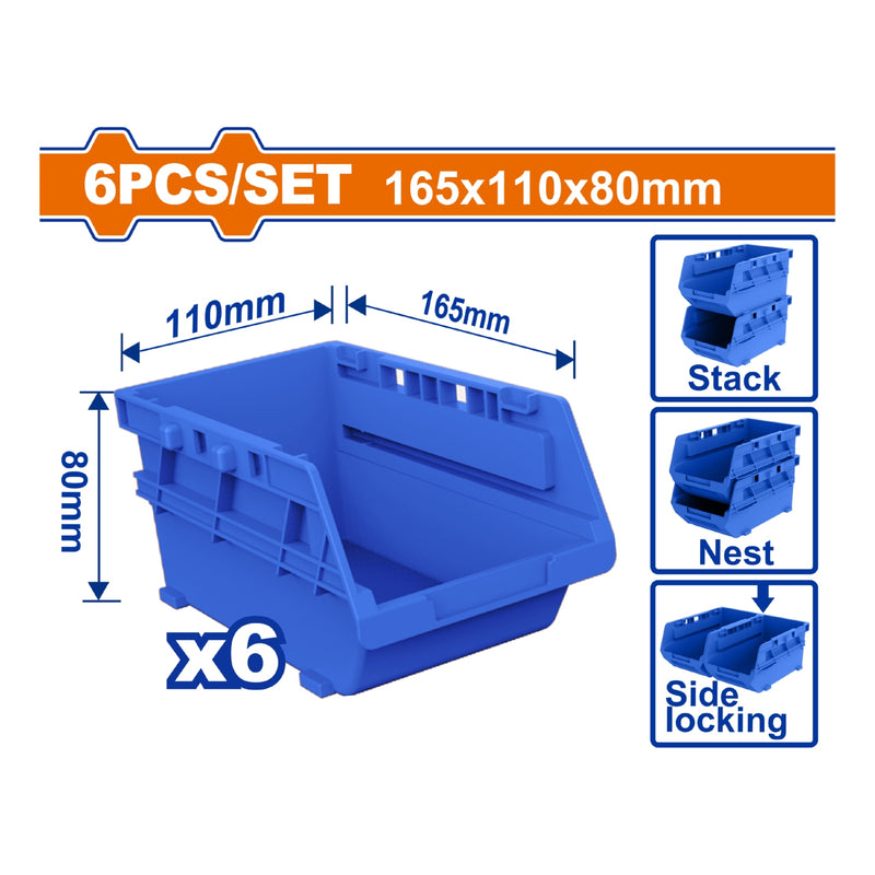 Cajas de Plástico Apilable Organizador. 165x110x80mm. Set de 6 piezas. Ideal para Encajar.