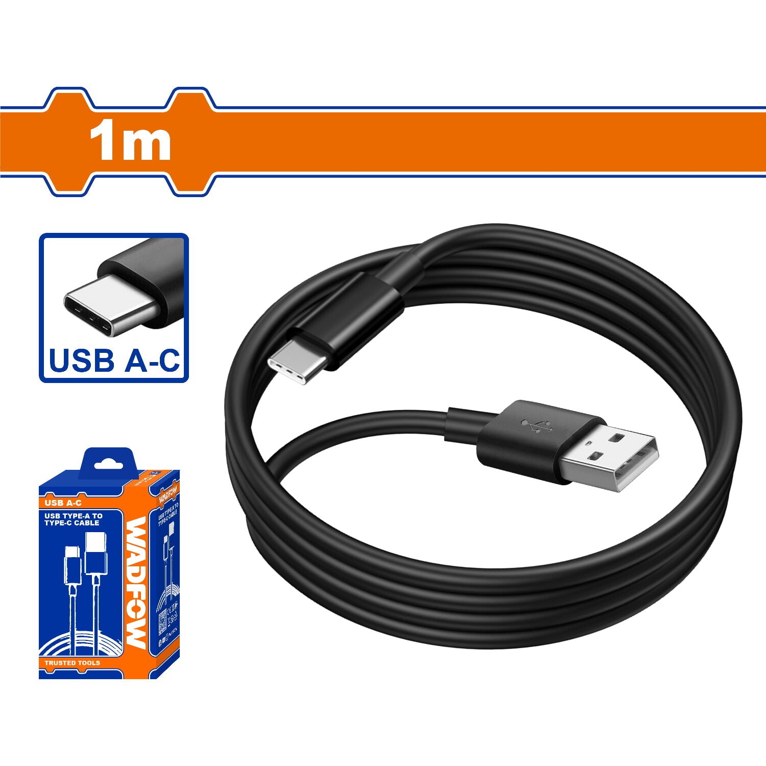 Cable USB tipo A a tipo C Longitud. 1m. Ideal para transferir datos o cargar dispositivos.