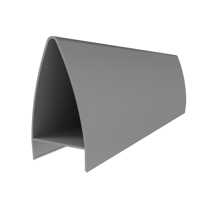 Tapa Ovalada Decorativa Muro Cortina Perfil Visto. Espesor 1.5 mm. Largo 5.85 mts. Acabado Anodizado