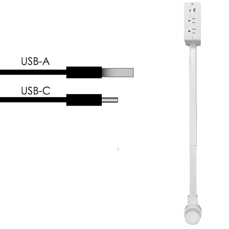 Enchufe regleta extensible de 43 a 68 cm. Con puerto USB y Tipo-C